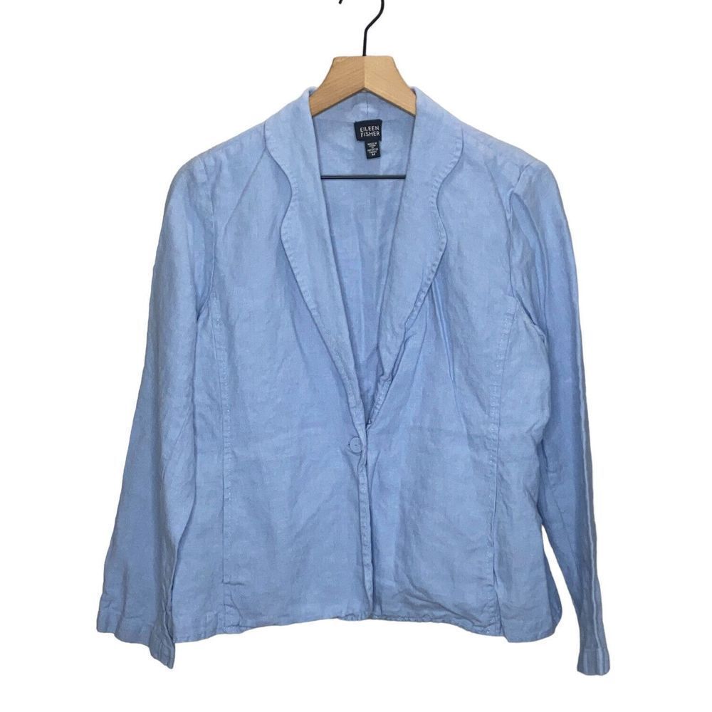 Eileen Fisher Blazer 100% Linen Blue Size Medium